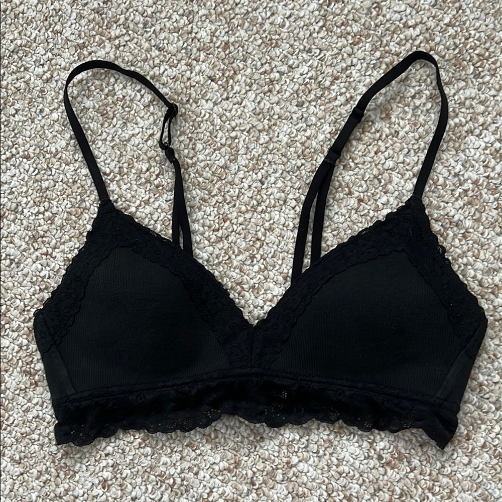 aerie Real Happy Wireless Black Lace Bralette - Size 3B
